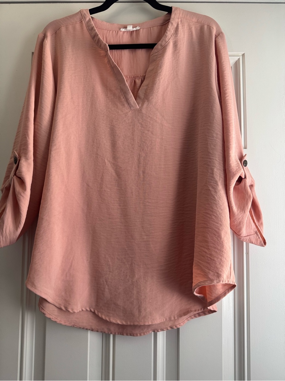 Maurices Blush Pink V-Neck Roll-Tab Sleeve Blouse